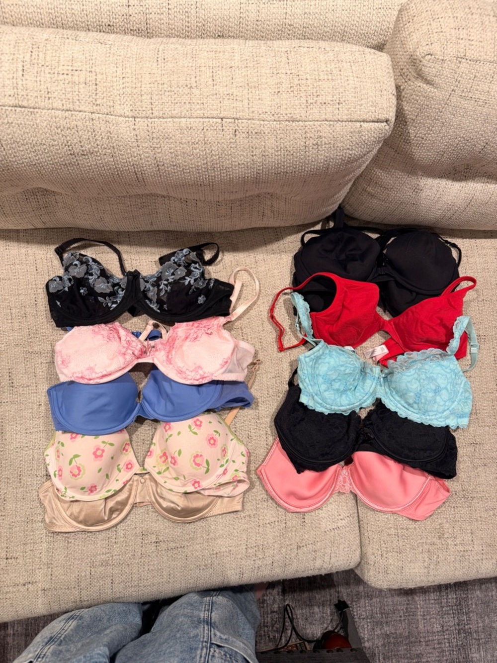 11 Women’s Lace & Seam Bras - Black, Red, Light Blue, Pink, Blue, Floral